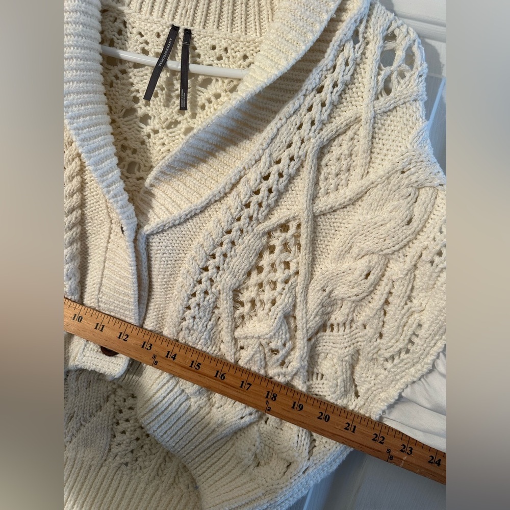 ANTHROPOLOGIE S Romantic Fisherman Poet Sleeve Crop Cable Knit Bohemian Sweater - Picture 11 of 16